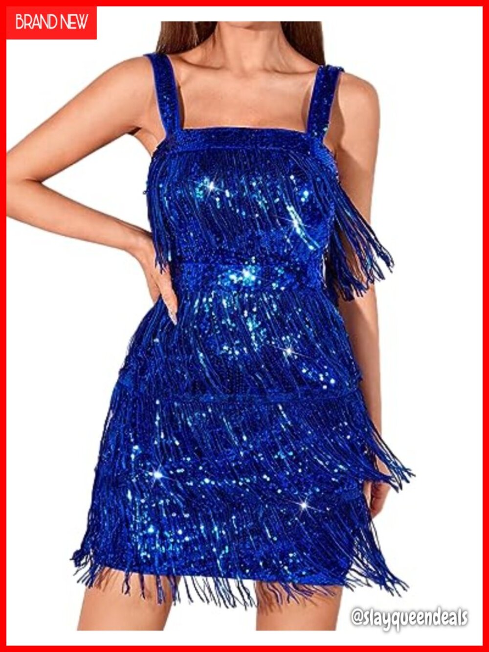 Sequin Fringe Tassel Mini Dress with Square Neck and Bodycon Fit